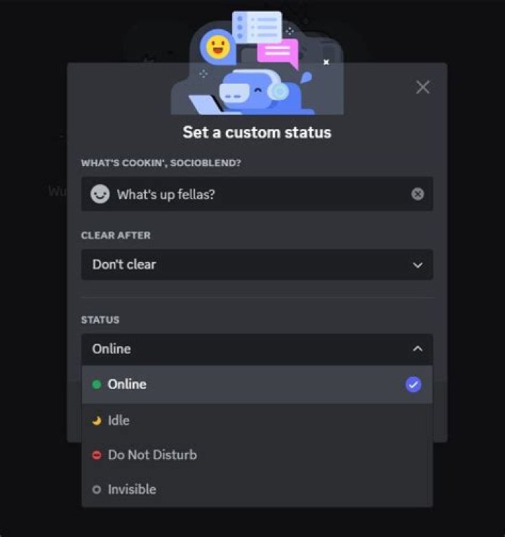 How can I set Discord to always show a custom status message?