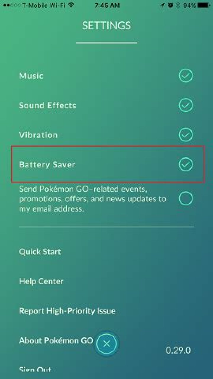What does the battery saver do in PokemonGo?